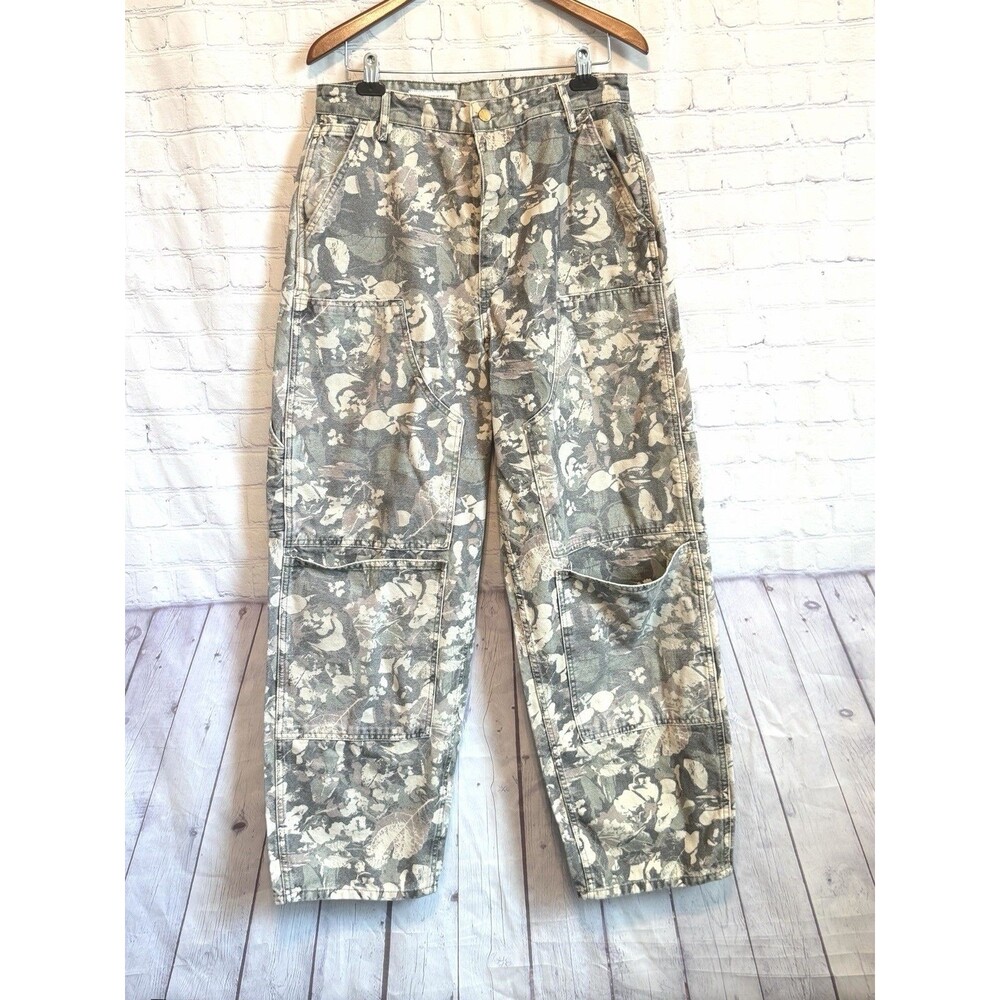 Zara Floral Camo Double Knee Pants Men 32x30 Cotton Canvas Utility Cargo